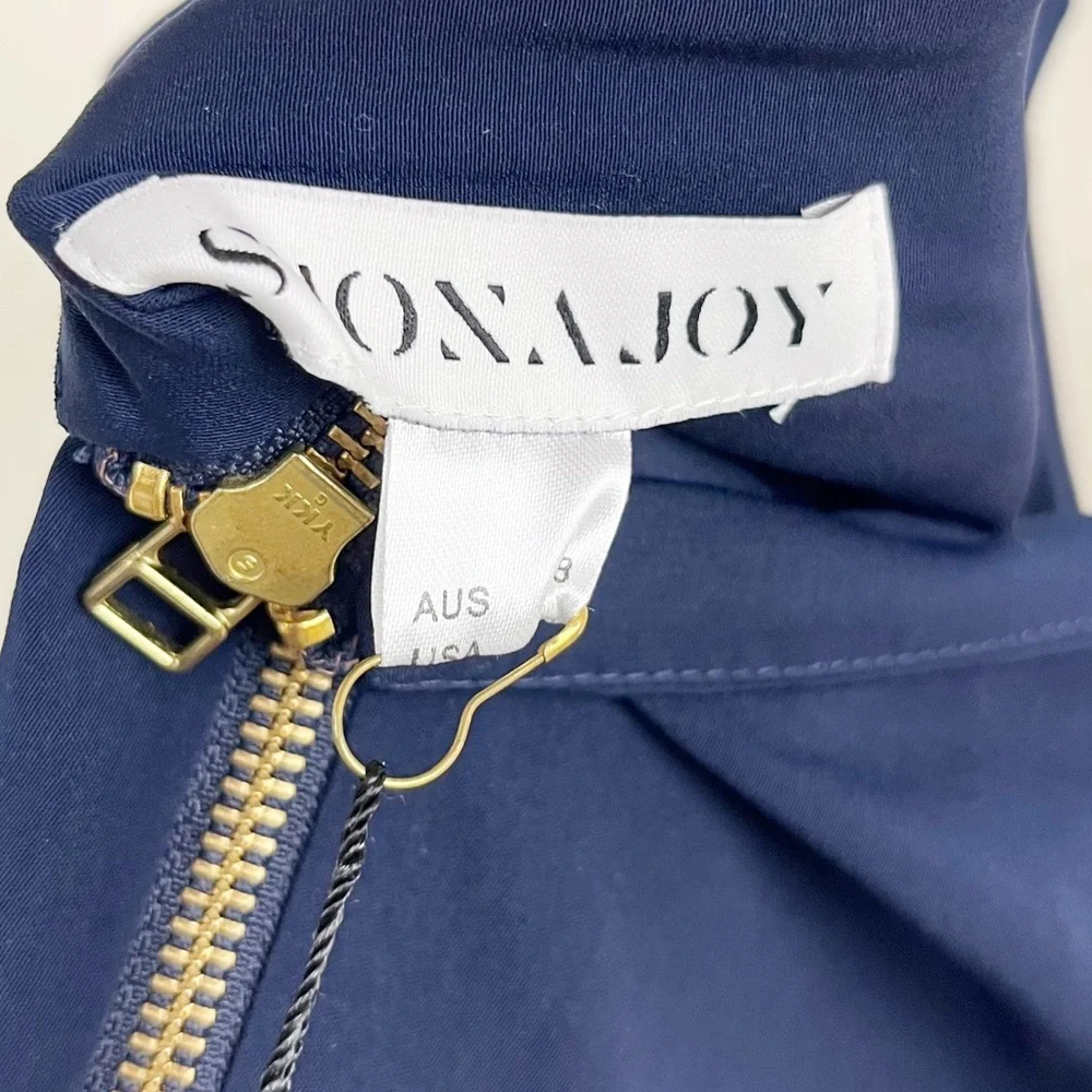 Shona Joy Core Knot Draped Dress in Navy Size 4 - Picture 6 of 8